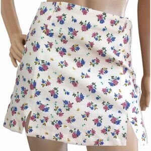 Zara Skirt Juniors Size L Floral Mini Wrap Style Linen Blend